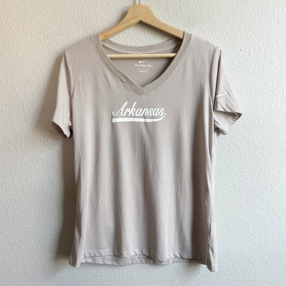 Nike Tops - The Nike Tee Arkansas Vneck Tan White Graphic Tshirt Women’s Size Medium